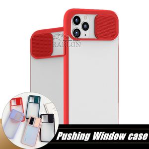 New Sliding Door Camera Protection Semi transparent Plastic Hard Cases for iPhone 12 mini 11 Pro Max SE XR XS 6 7 8 Plus Samsung S21 Ultra