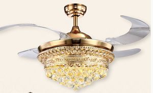 42 inch LED luxury Invisible ceiling fan light ceiling crystal fan light with remote control simple modern Retractable Belt Pendant lampLLFA