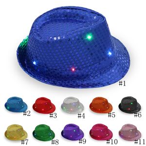 дизайнерская шляпа-ведро дизайнерская шляпа светодиодные джазовые шляпы с мигающим светом кепки-федоры кепка с пайетками нарядное платье шляпы для танцевальной вечеринки унисекс хип-хоп лампа светящаяся кепка GGA2564