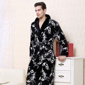Män Winter Flannel Long Robe Sleepwear Nightwear Sticked Coral Fleece Bath Robes Tjock Varm Nattklänning