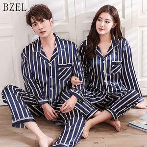 BZEL Seide Satin Pyjamas Sets Paare Nachtwäsche Gestreiften Pijama Femme Langarm Pyjamas Lovers Kleidung Casual Hause Tragen