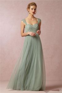 2020 Ny Sage Green Princess Long Bridesmaid Dresses Spaghetti Strap Lace Tulle A Line Girls Formal Wedding Party Gown Prom Evenin348d