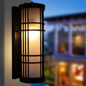 American Country Outdoor Wall Lamps Balkong Patio Door Courtyard Kiosk Lights Cylindrical Solar Garden Waterproof Wall Lamp