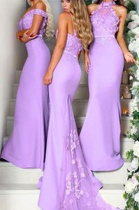 3D Hand Made Flowers Lilac Bridesmaid Dresses Long Mermaid Halter Top Wedding Guest Dress Party Dress Maid Of Honor Gowns Custom Made