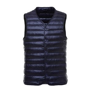 2017 inverno branco pato para baixo homens colete jaqueta Ultra Luz 90% Duck Down colete Vest V-Neck colete mangas S191019