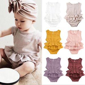 Newborn Rompers Kids Girls Summer Cotton Jumpsuit Baby Ruffle Sleeveless climbing clothes Infant Toddler Cute One Piece Clothing YP192