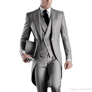 Latest Design One Button Light Grey Groom Tuxedos Peak Lapel Groomsmen Mens Wedding Suits Best man Suits (Jacket+Pants+Vest+Tie)