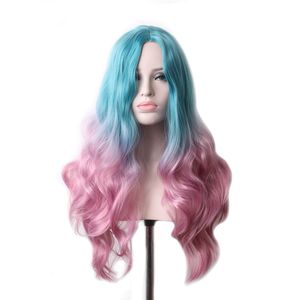 Woodfestival Party Pruiken Lange synthetische pruik voor vrouwen Cosplay Blue Pink Ombre Curly Rose Intranet Hair