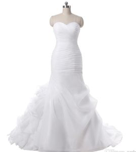 Proste przybycie Sweetheart Ruffle Syrenca Long Organza Wedding Party Bride Sukienki dla kobiet suknie ślubne sukienki ślubne plus rozmiar HY4191