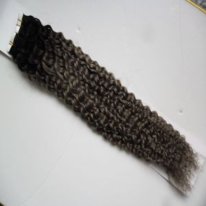 100g Kinky Curly fita em Nenhum Remy Human hair adesivo extensão 40 pcs 13 cores fro kinky encaracolado pele de pele natural de trama