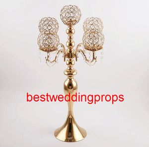 Novo estilo de altura Alto 5-armas De Metal Ouro Candelabros Com Pingentes Romântico Wedding Table Suporte de Vela Decoração de Casa best665