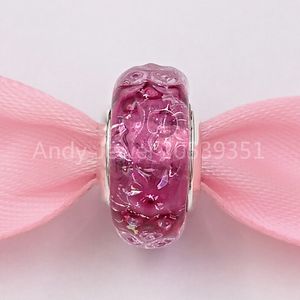 Andy Jewel 925 SERLING SLATER SHIGHS Handmade Lampwork Wavy Fancy Pink Murano Glass Charmm Charms Cinfit