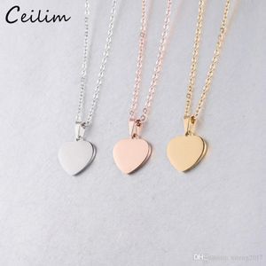 Colar de pingente de coração de amor em branco da moda, colar de pingente de coração de aço inoxidável, ouro, prata, joias da moda para o comprador, gravura própria, faça você mesmo