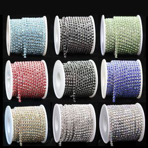 9Meters/Roll SS6 2mm Clear Crystal Silver Base Cup High Density Rhinestone Claw Chain Diy Trim Sew-On Jewelry Accessories New Cheap Price