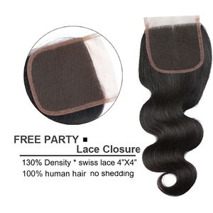 Wholesale Brazilian Hair Lace Closure 100% Malaysian Peruvian Indian Body Wave Human Hair Natural Color Top Closure Free Shinpping No Tangle