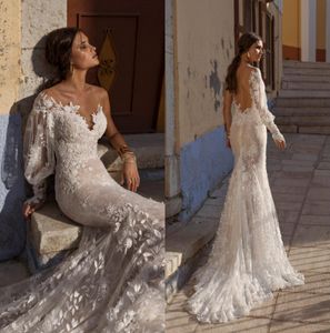 Lian Rokman Wedding Gowns Sexy One Sleeve Backless Mermaid Bridal Bridal Dress Sweep Train Country Lace Robe De Mariage