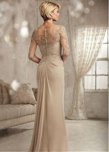 Champagne Mother of the Bride Dresses Plus Size 2023 Chiffon Half Sleeves Groom Godmother Evening Dress for Wedding New Pärled Lac228x