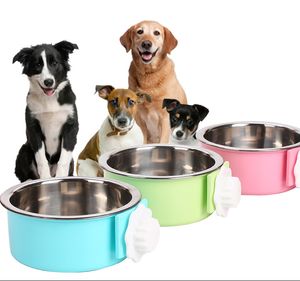 Pet bowl Hanging candy color stainless steel dog bowl pet cat food bowl Pet Dog Dish Feeder Puppy Cats Food Drink Water Feeder