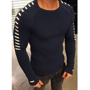 Fashion-Męskie Dzianiny Topy Slim Arm Plisowane Hommes Swetry Męskie Fit Long Sleeve Crew Swetry Man Fit Odzież Solid Color M-3XL