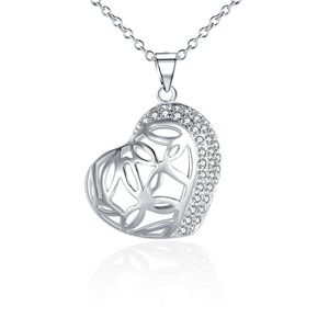 Wholesale sterling silver 18 inch necklace resale online - Plated sterling silver necklace inches Simple Heart Shaped Zircon pendant necklace DHSN548 Hot silver plate Pendant Necklaces jewelry