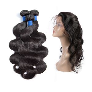 Brazilian Virgin Hair 3 360 Lace Body Wave Bundles With Frontal Free Part Natural Color