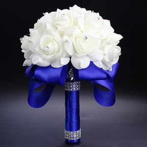 Wspaniałe Handmade Kwiaty Bukiety Bridal Sztuczny Bukiet Ślubny Kryształ Sparkle New Rose Buque de Noiva