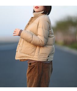 Fashion-New Temperament Simple Light Short Down Jacket Kvinna Retro Japanska Vit Duck Down Jacket