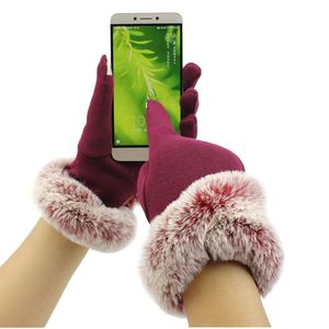Mode-Damen Dame Mädchen Winter Pelz Handschuhe Touchscreen Fleece Gefüttert Dicke Warme Winddicht Thermische Kaninchen Pelz Fäustlinge Weibliche Kostenloser Versand