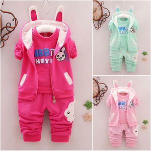 3PCS Toddler Kids Neonate Abiti Cute Rabbit Coat T-shirt Pantaloni Toddler Set Abbigliamento per bambini Abbigliamento per bambini 0-4Y