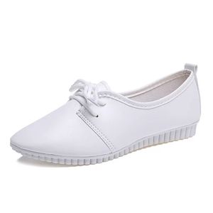 Белая медсестра обувь Шнуровка Flats Casual Больницы Медицинской обуви женщина Комфортный острого нос Женской обувь Плоского XKD1134