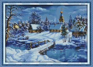 A world of ice and snow room decor painting ,Handmade Cross Stitch Embroidery Needlework sets counted print on canvas DMC 14CT /11CT