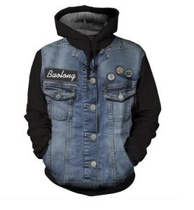 New Fashion Denim jacket Prints Hooded Sweatshirt Men Women Long Sleeve Outerwear Cool Rock Harajuku Pullovers 3D Hoodies BBCC05