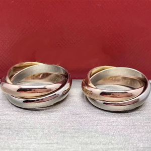 Designer Three-Ring Couple Rings in Rose Gold, Luxury Love Jewelry Gift for Men and Women