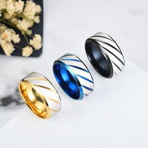 Dull Polish Twill Ring Band rostfritt stål Blue Gold Rings Kvinnor Mens Wedding Gift Fashion Jewelry Will and Sandy