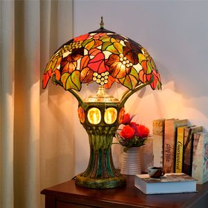 European table lamps Tiffany style stained glass lamp living room bedroom bar front desk lobby grape decoration table lamp TF092