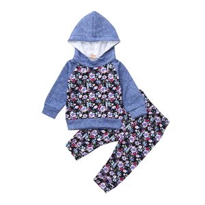 Комплекты одежды Комплект одежды для новорожденных, зимняя одежда для девочек, 2 предмета, толстовка с длинными рукавами, топ с капюшоном и цветочным принтом + штаны с принтом, тканевые комплекты Roupas