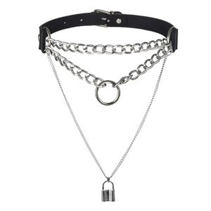 Gothic Lock Chain Halskette mehrschichtig Punk Choker Kragen Goth Anhänger Halskette Damen schwarz Leder Emo Kawaii Hexe Rave Schmuck
