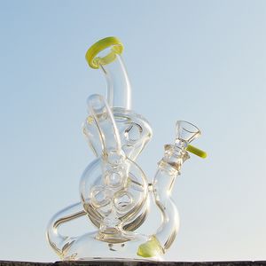 9 İnç Renkli Slitted Donut Perc Cam Bong Çift Recycler Cam Bongs Tonus Yağ Dab Rigs duş Percolater Su Boruları 14MM katıl