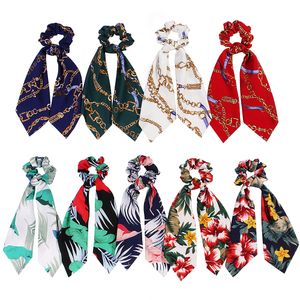 Women Streamers Scrunchie Hair Ring Bands Ribbon Girl Floral Flower Hair Scrunchies Ponytail Tie Headwear Accessories Head Wrap 20pcs F413A