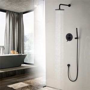 真鍮ブラックバスルームのシャワーセット8/10/12インチRIANFALLシャワーヘッドシャワー蛇口の壁に取り付けられたアームのDiverterミキサーハンドヘルドセット