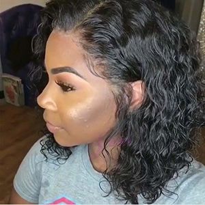 Bob Lace Front Human Hair Wig med Baby Hair Pre Plucked Full Lace Paryk för Black Women Brazilian Curly Front Lace Paryker (12 tum, 130densitet)