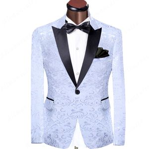 White Jacquard Mens Wedding Tuxedos Peak Lapel Groom Groomsmen Tuxedos Popular Man Blazers Jacket Excellent 2Piece Suit(Jacket+Pants+Tie)516