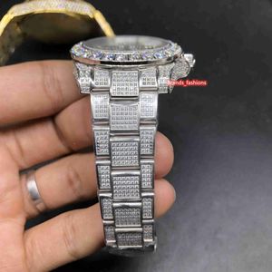 Новые мужские часы со льдом и бриллиантами, серебряные часы с бриллиантами, серебряные часы из нержавеющей стали с бриллиантовым ремешком, автоматические механические часы Watche257u
