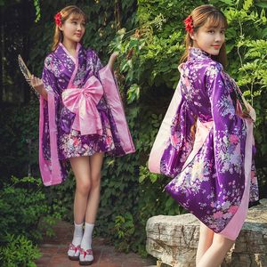Vintage Japanese Women Kimono Yukata sweet Dress Performance Costume Classic Asia apparel silk blend gown cosplay party stage wear