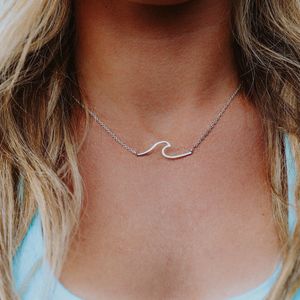 new stainless steel wave necklace pendant beach surfer jewelry for women ocean wave charm choker necklaces collar