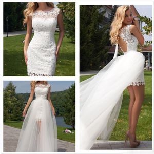 Abiti spiaggia modesta scoop di pizzo modesto overkirt staccabile Tulle back shorro corto abito da sposa per matrimoni da sposa su misura Vestitido de nolia