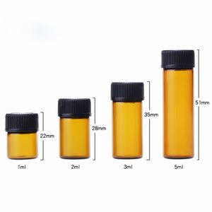 Amber Mini Dropper Glass Bottles 1ml 2ml 3ml 5ml Essential Oil Display Vial Small Serum Perfume Brown Sample Container Free Shipping