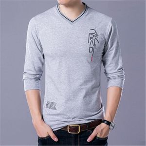 Designer Casual Långärmad T Shirt Men V Neck Casual Youth Fashion Trend Letter Printing Mens Slim Fit Tshirt Tee Homme