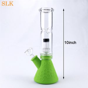 10 Inch tall unique silicone bong with thick glass bongs bowl SILICLAB hookahs accessories glass bong straight bubbler pipe