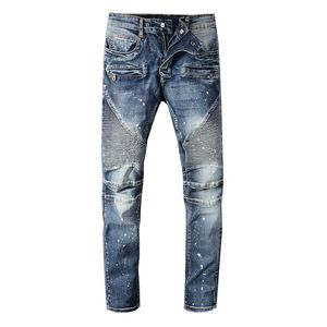 Boot Cut Jeans venda por atacado-Nova França Estilo Masculino Moto Calças Ribbed Lavada Lavada Azul Skinny Denim Jeans Calças de Jeans Estiramento Calças Slim Tamanho